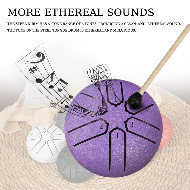 Steel Tongue Drum Rain Chime, Rain Drum for Outside, Rain Drum Instrument for Outside, Steel Tongue Drum Rain Chime Waterproof, Steel Tongue Drum 3 Inches 6 Notes, Mini Handpan Drum (Purple) Purple