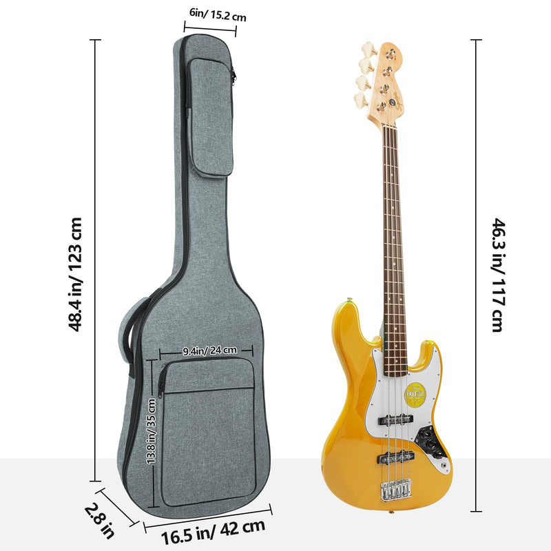 MUZNOTE Bass Guitar Case, Bass Guitar Gig Bag Backpack Electric Bass Guitar Bag Soft 0.45 inch Padding Lightweight with Pockets (Grey) Bass Guitar Bag-10mm