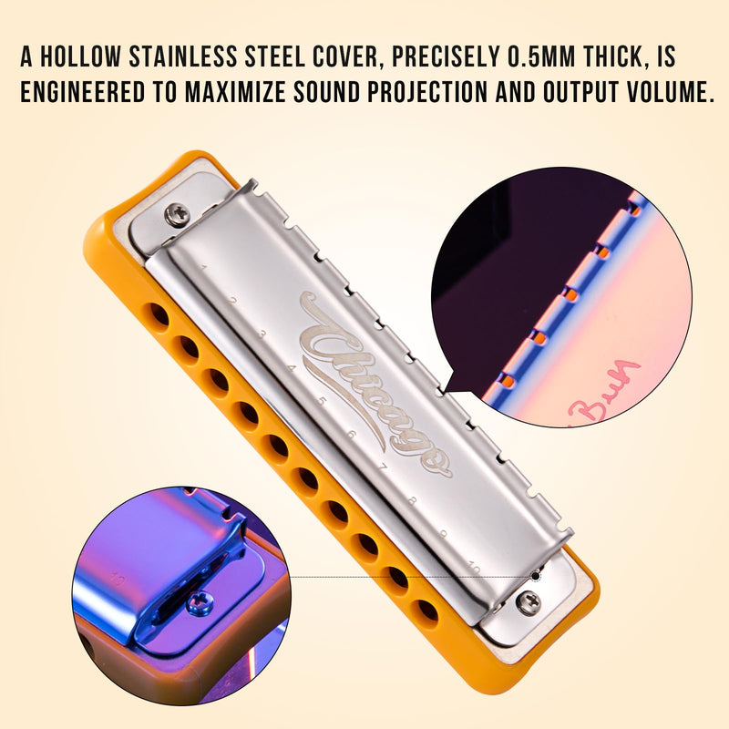 [AUSTRALIA] - Harmonica JDR Blues key of C 10 Holes 20 Tones Harps Armonica for Adults Kids Professional Beginners Mini Mouth Organ with Case Chicago 