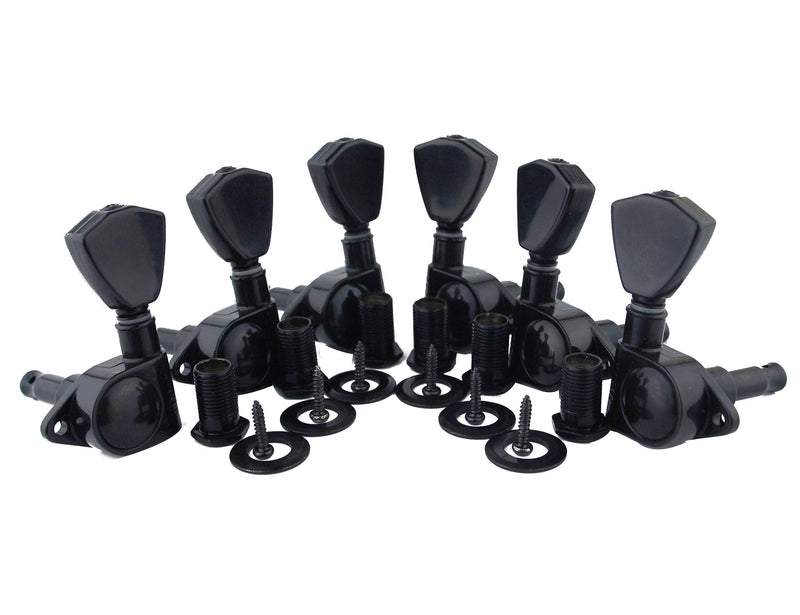 [AUSTRALIA] - Guyker Guitar Machine Heads (3L + 3R Handed) - 1:21 Sealed Tuners Tuning Key Pegs with Trapezium Handle Replacement for Electric, Folk or Acoustic Guitars - Black, GK-104B 