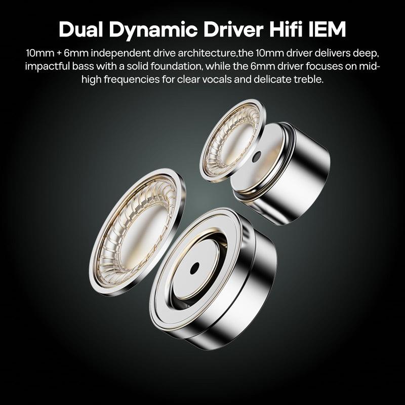Linsoul WGZBLON SHU in Ear Monitor,Dual Dynamic Driver HiFi IEM Earphones,Professional DAC Chip Wired Earbuds,Zinc Alloy Shell,High-Purity Silver-Plated Cable for Audiophile (4.4mm No Mic, Silver) 4.4mm No Mic