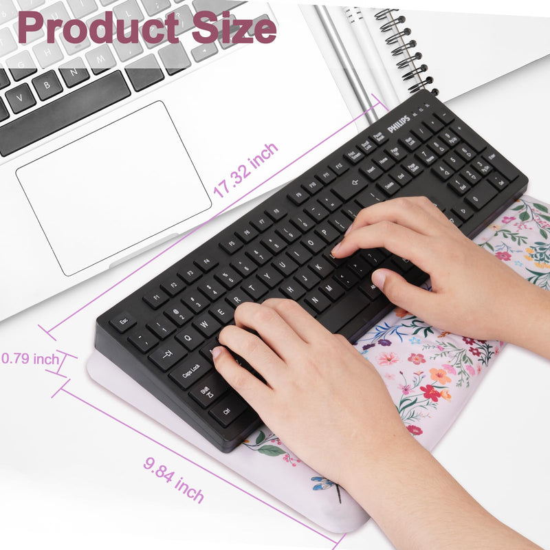 MOSISO Keyboard Stand with Wrist Rest, Hummingbird Plants&Flowers Ergonomic Keyboard Riser with Wrist Rest Pad, Non-Slip Base Easy Typing Cushion with Wheat Ear Memory Foam for Home Office, Pink