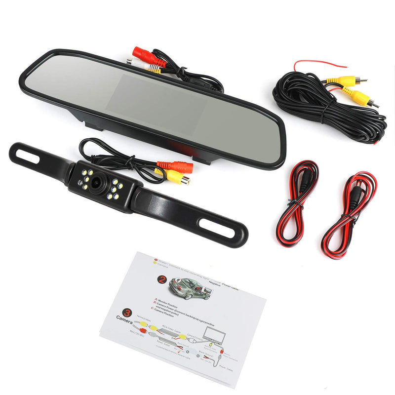 Backup Camera and Monitor Kit, 4.3" Car Vehicle Rearview Mirror Monitor for Car Reverse Camera Waterproof Car Rear View Camera with 9 LED Night Vision (4.3" Backup Camera) 4.3" Backup Camera