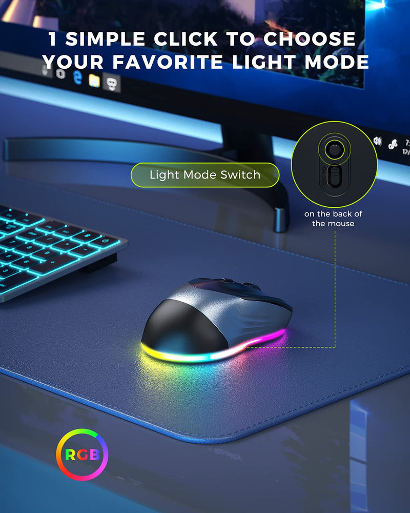 Wireless Mouse, Jiggler Mouse for Laptop - LED Mouse Rechargeable Computer Mice Mouse Mover Undetectable Random Movement with On/Off Button Keeps Computer Awake - Black&Grey Black & Grey Mouse
