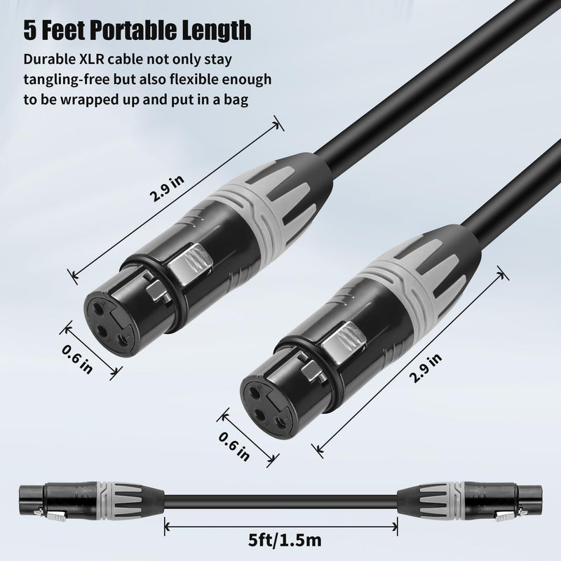 XLR Cables 5 Ft, 3-Pin XLR Female to Female Microphone Cables, Pro Grade 22 AWG (OFC) Balanced XLR Short Cables- 2 Pack 5 Feet