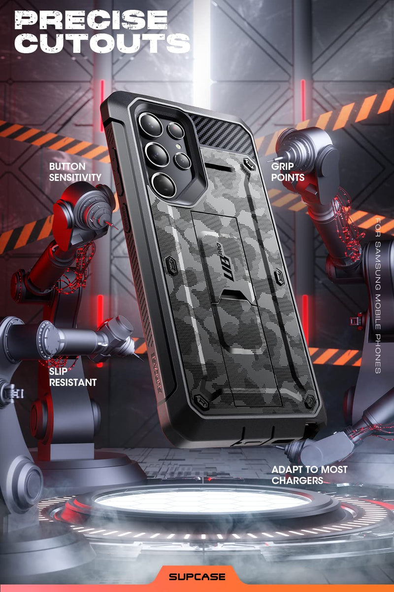 SUPCASE Unicorn Beetle Pro Case for Samsung Galaxy S22 Ultra 5G (2022 Release), [Extra Front Frame] Full-Body Dual Layer Rugged Belt-Clip & Kickstand Case with Built-in Screen Protector (CamoGray) CamoGray