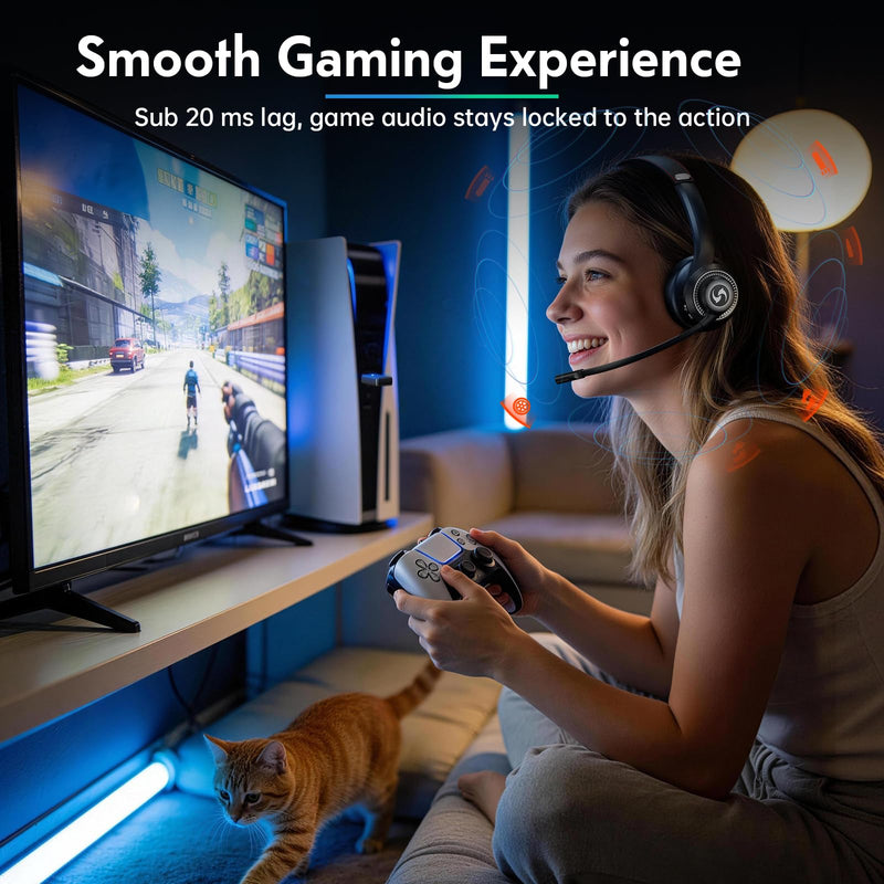 [AUSTRALIA] - Wireless Headset with Mic for Work, Dual-Mode Connectivity, Stable 50+ Playtime& 2.4GHz Dongle Fit for PC/ PS4/ PS5/ Cell Phones, Bluetooth Headset for Work- Call Center/Teams- Black 