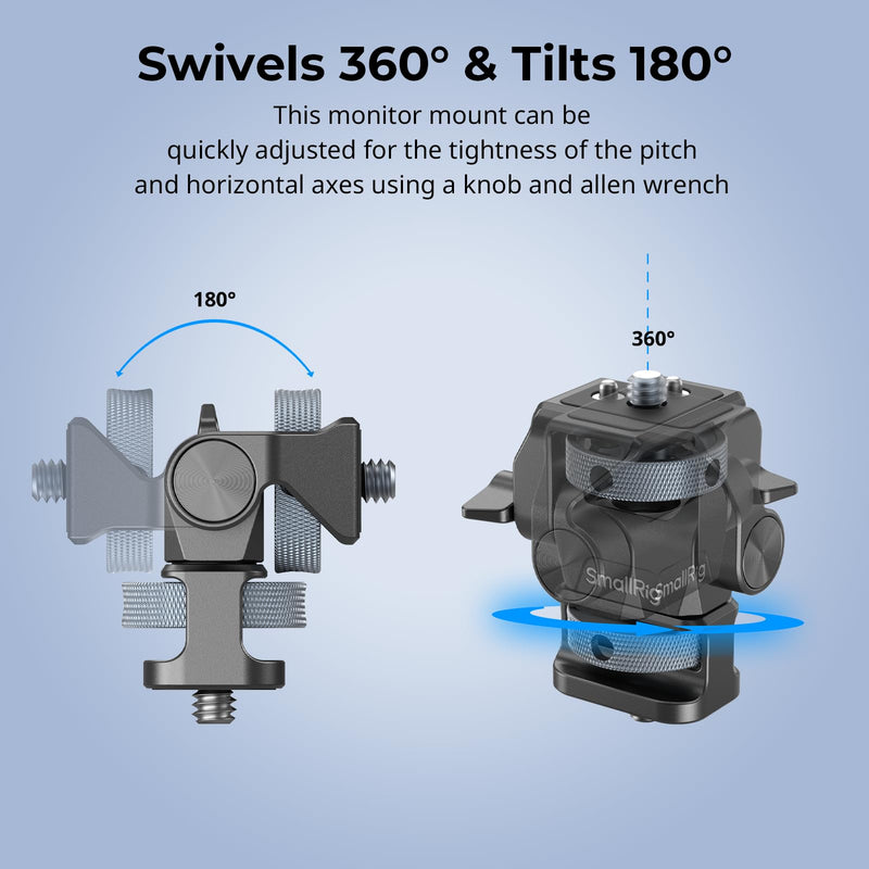 [AUSTRALIA] - SmallRig Adjustable Camera Monitor Mount, 360° Swivel and 180° Tilt Monitor Holder, with 1/4"- 20 Screws, Bouncy Locating Pins, Anti-Twist Design, for Ninja V and V+ Monitors 