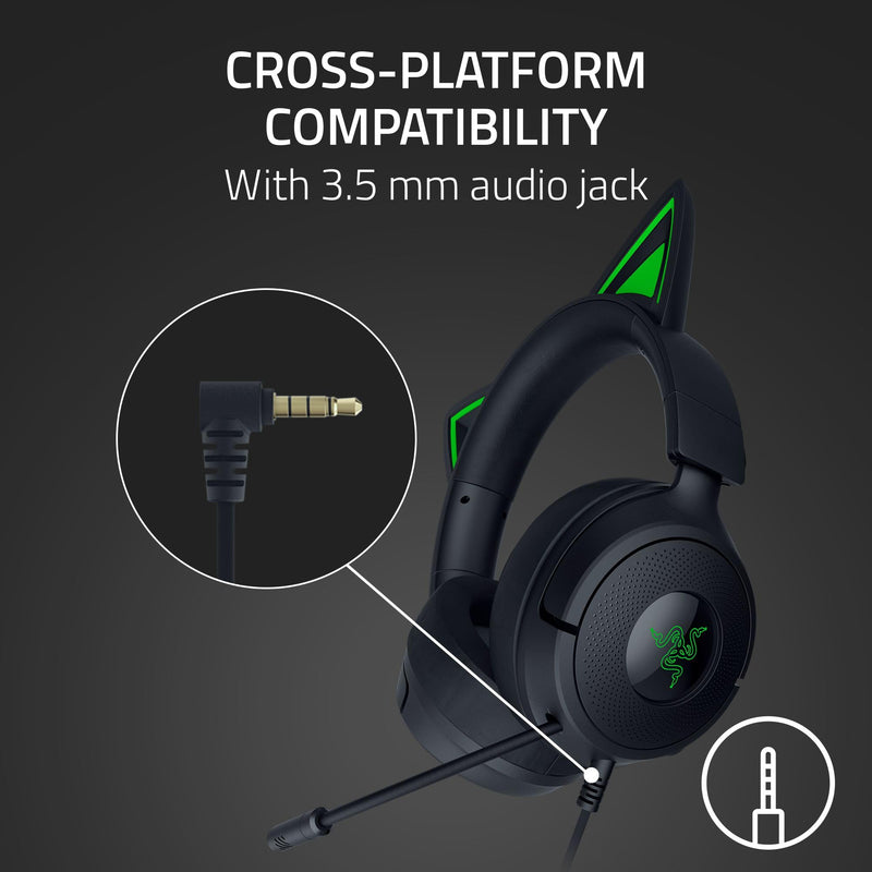 [AUSTRALIA] - Razer Kraken Kitty V3 X Wired Gaming Headset: Kitty Ears - HyperClear Cardioid Mic - 40 mm Drivers - 7.1 Surround Sound - Comfy Ear Cushions - Cross-Platform via 3.5mm PC, PS5, Xbox, Switch 2 - Black 