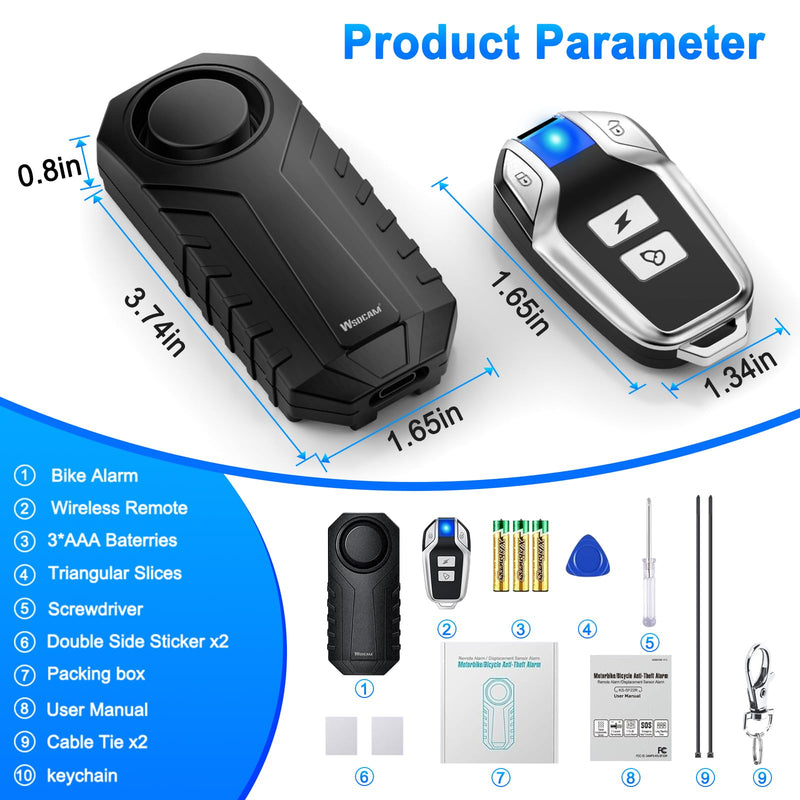 WSDCAM Bike Alarm with Remote 2 Pack, 113dB Loud Anti Theft Vibration Sensor Alarm Systems for Electric Bike Motorcycle Golf Car Trailer Mailbox Garage Door Waterproof Home Security Bike Accessories 2 packs