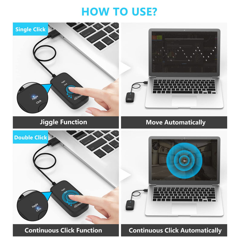 Cloudeck Mouse Jiggler Undetectable, Computer USB Mouse Mover, Gaming Automatic Continuous Clicker, Mouse Assistive Click Device, Plug & Play, Simulate Mouse Pointer Movement to Prevent PC Going Sleep