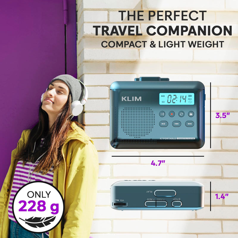[AUSTRALIA] - KLIM K7 Cassette Tape Player - Cassette to MP3 Converter - Portable - Built-in Microphone & Speaker - Rechargeable Battery - Earphones - 16GB SD Card - Blue 