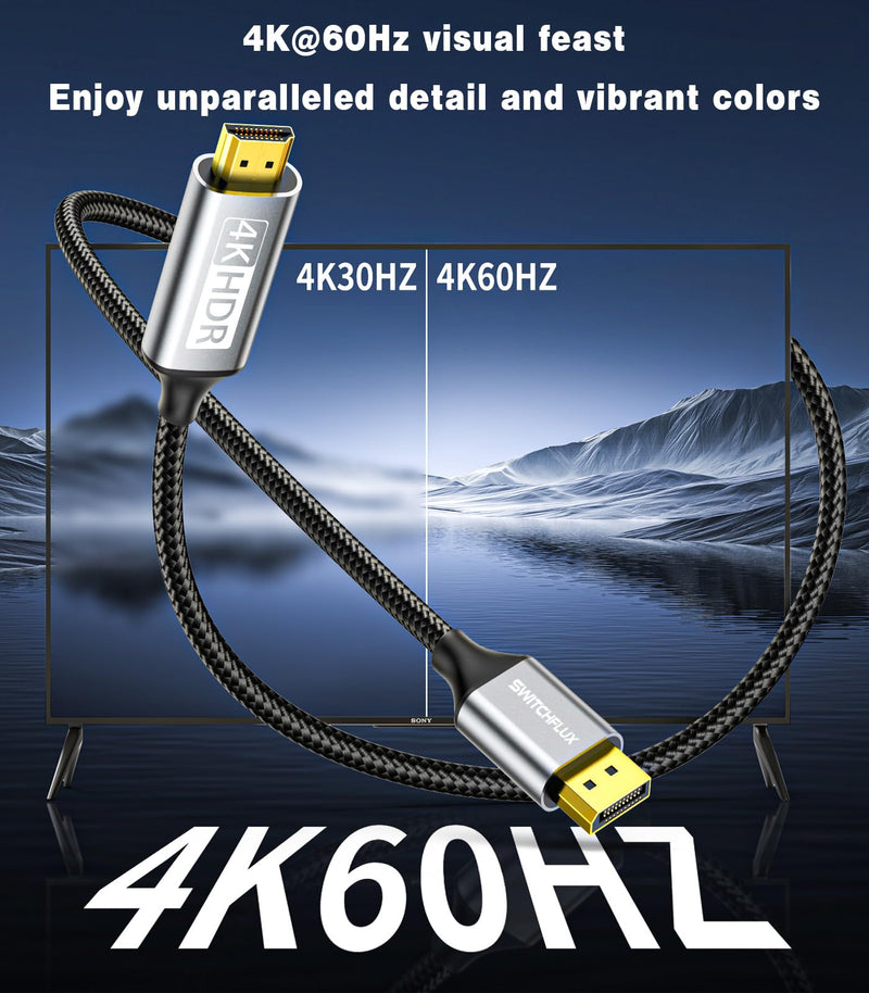 5Pack Active 4K@60Hz 2K@120Hz DisplayPort to HDMI Cable 3FT | UniDirectional DP 1.2 PC to HDMI 2.0 Display, Aluminum Braided Cord Compatible with AMD,NVIDIA,Desktops,and Gaming Monitors Gray 5