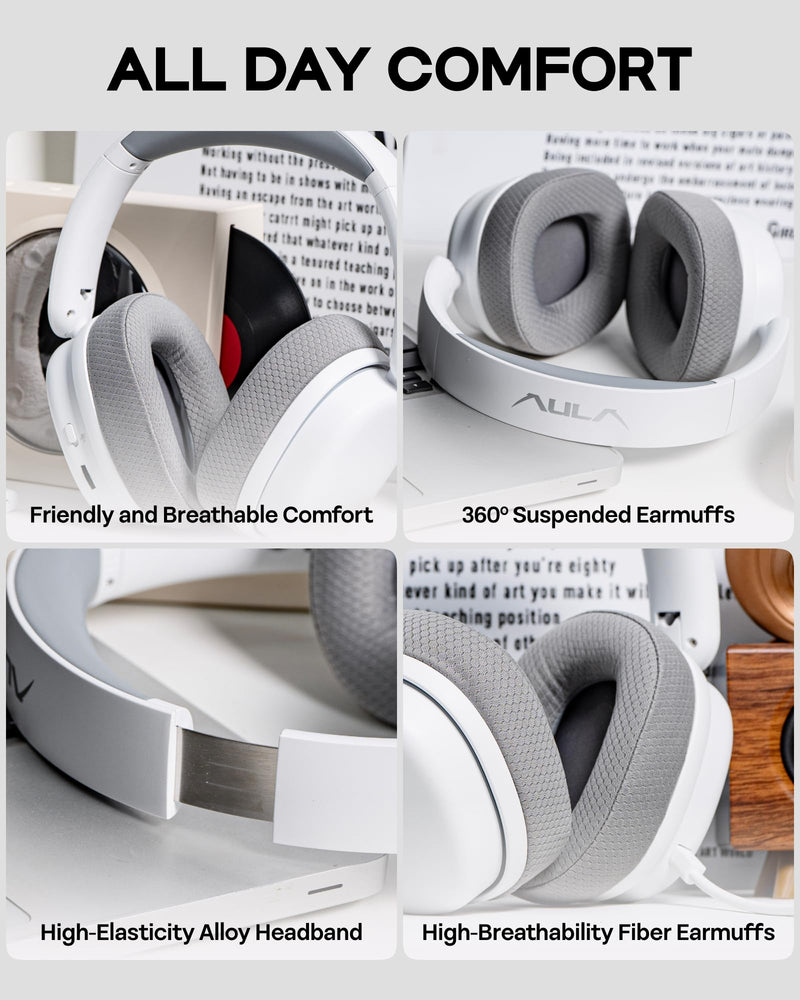 EPOMAKER X Aula G7 Pro Wireless Gaming Headset, Dual Mode BT5.3 & 2.4GHz, 7.1 Surround Sound, 80+ Hour Battery, RGB Light, with Noise Canceling Mic for PS5, PS4, Switch, PC (White) White