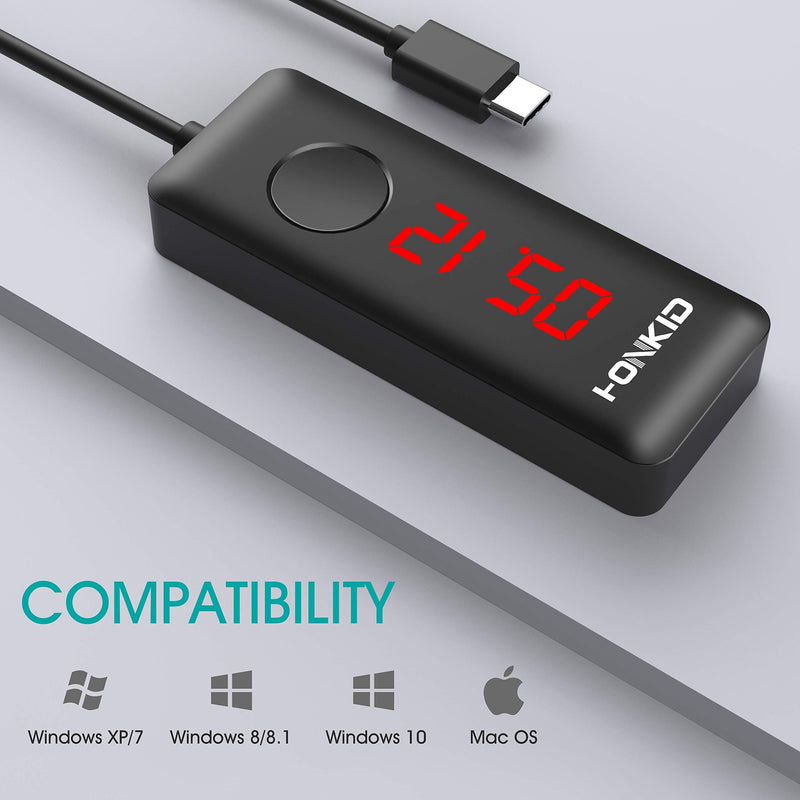 HONKID Mouse Jiggler USB C with LCD Timer ,Mouse Mover Jiggler with 3 Realistic Random Movements and Memory Function,Simulate Mouse Move to Keep Laptop Awake USB-C Port
