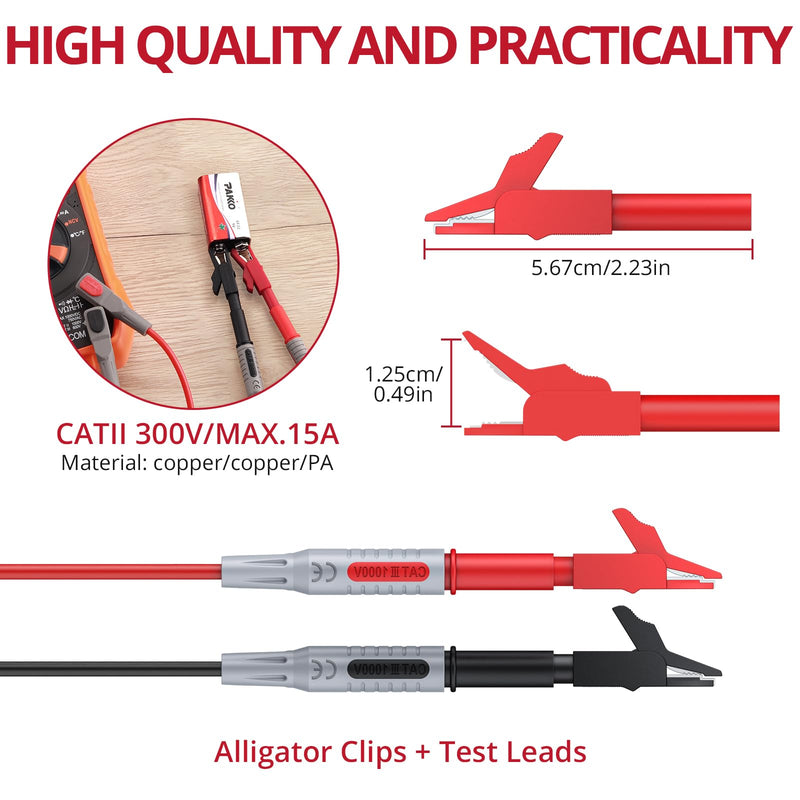 BINTA Silicone Multimeter Test Leads Set with Insulated Test Leads, Alligator Clips, Test Hooks, Test Probes, Test Tweezers, Professional Lead Kit for Digital Multimeter Testing CATII 1000V/ 19A 11PCS