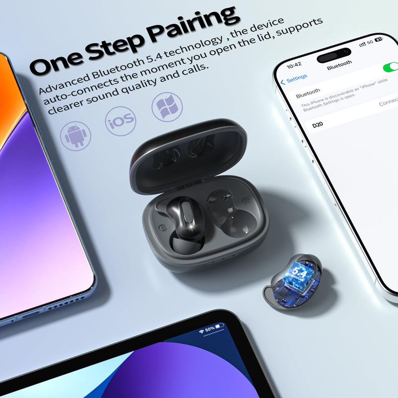 Mini ANC Sleep Earbuds, Wireless Ear Buds Headphones for Side Sleepers | Skin-friendly silicone noise cancelling earbuds with smart sleep mode. Mutes alerts for uninterrupted night sleep. Black