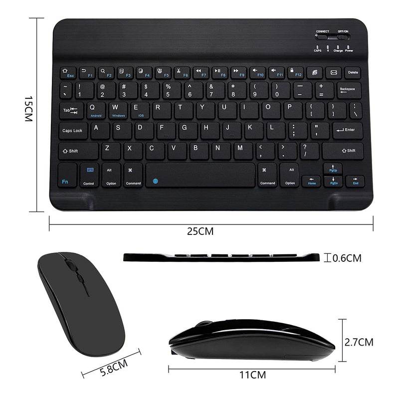 Ultra-Slim Bluetooth Keyboard and Mouse Combo Rechargeable Portable Wireless Keyboard Mouse Set for Apple iPad iPhone iOS 13 and Above Samsung Tablet Phone Smartphone Android Windows (Black) Black