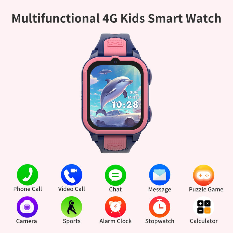 Citfis 4G Kids Smart Watches Girls with GPS Tracker & Phone Call, GPS Smartwatch for Kids Age 5-12 with SOS Calling, HD Camera Video Call Voice Chat Alarm Clock Pedometer Touchscreen (Pink) Pink