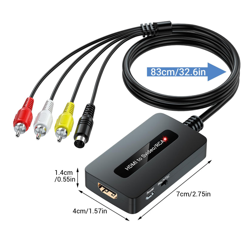 HDMI to S Video RCA Converter, 1080P HDMI to AV Composite S-Video 2 in 1 Converter for DVD/STB/PS3/PS4 to Display on Older TV with Svideo/RCA Inputs(Not Support 4k HDMI)