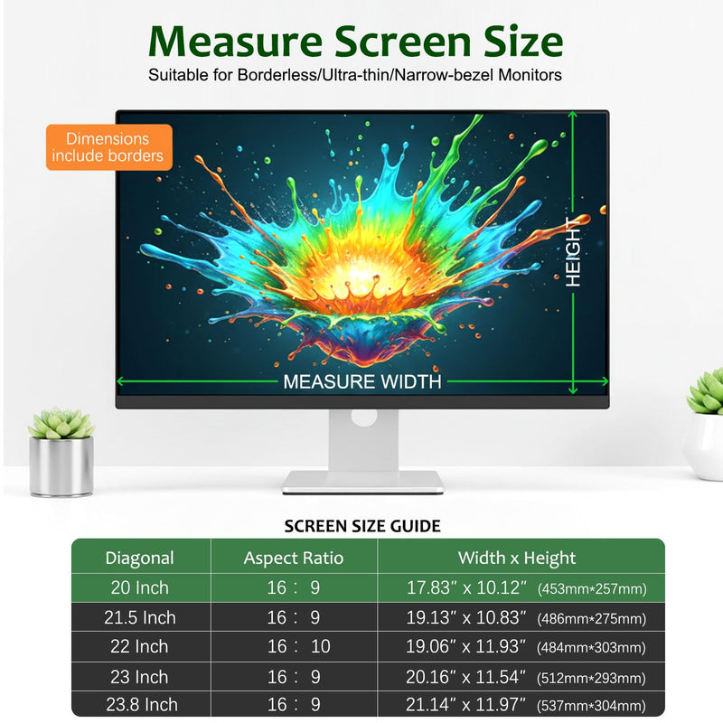 [2-Pack] 20 Inch Reusable Nano Bezel Anti-Glare Computer Privacy Screen | for Monitor, 16:9 Aspect Ratio, Residue-Free Removable Anti-Spy Filter, Eye Protection Anti-Blue Light Desktop Shield 20 Inch(Diagonal)-16:9 Aspect Ratio