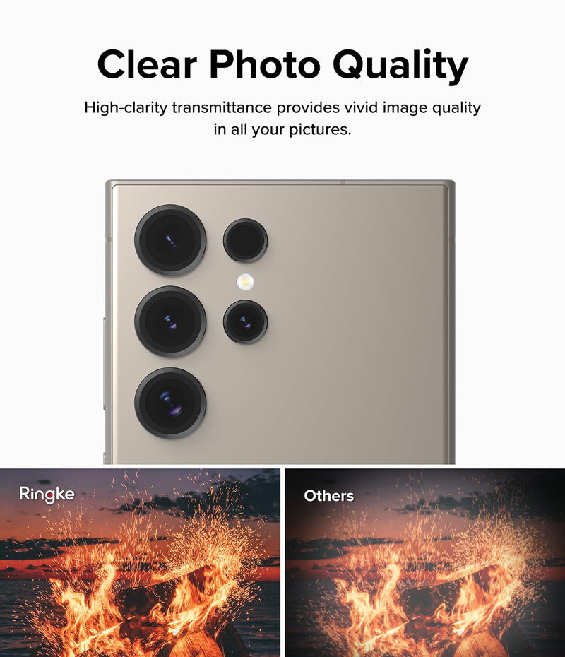 Ringke Camera Lens Frame Glass Compatible with Samsung Galaxy S24 Ultra Camera Lens Protector 5G, Glass Covers and Aluminum Alloy Frames - Black