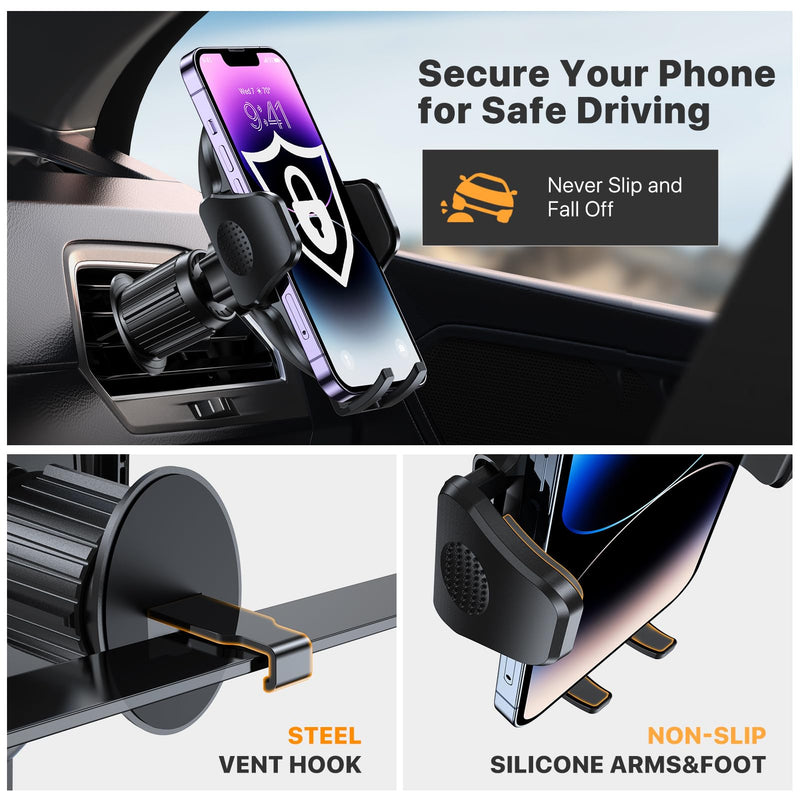 [AUSTRALIA] - Miracase Phone Holders for Your Car with Newest Metal Hook Clip, Air Vent Cell Phone Car Mount, Hands Free Universal Automobile Cradle Fit for iPhone Android and All Smartphones, Dark Black 