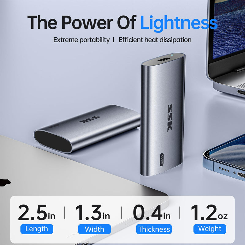 SSK Portable SSD 500GB, up to 2000MB/s External Solid State Drives, USB 3.2 Gen2X2 NVMe SSD External Hard Drive, Ultra Low Power Consumption for iPhone 15/ MacBook/Pro/OTG Phone/Laptops