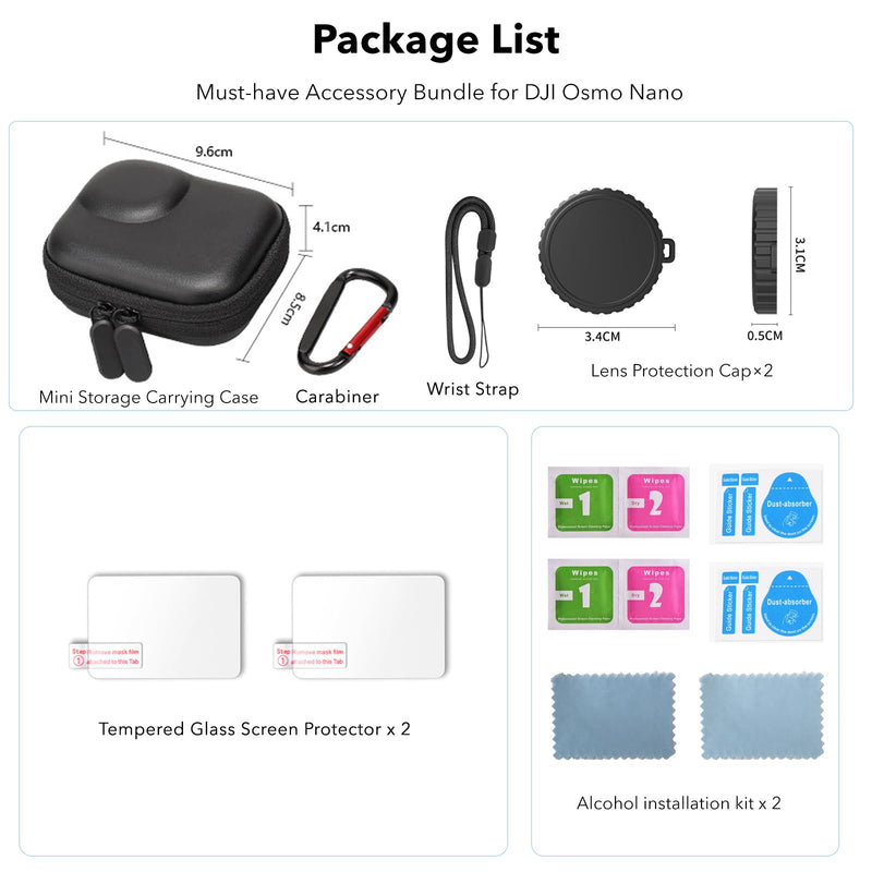 [AUSTRALIA] - Accessories for DJI Osmo Nano, PU Portable Mini Carrying Bag Nano Case Lens Screen Protectors HD Full Protection Tempered Glass Rubber Lens Cap Cover 