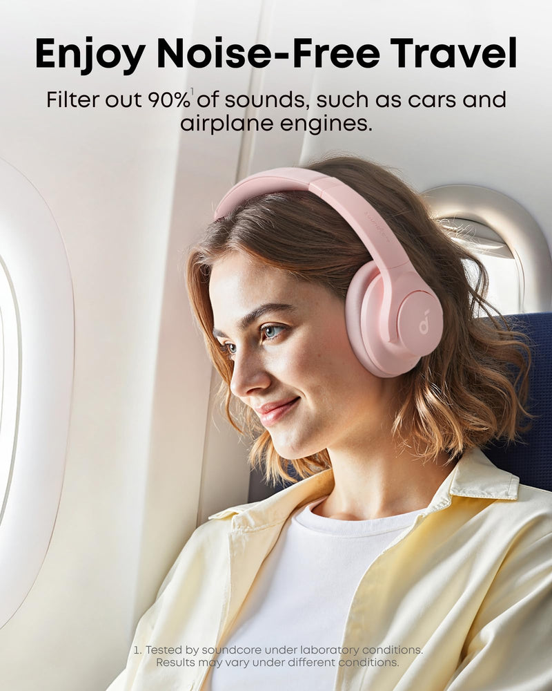 Soundcore by Anker Q20i Hybrid Active Noise Cancelling Headphones, Pink | Over-Ear, Bluetooth, 40H ANC Playtime, Hi-Res Audio, Big Bass, Transparency Mode, Customize via App, Travel, Home, Office Standard Modern