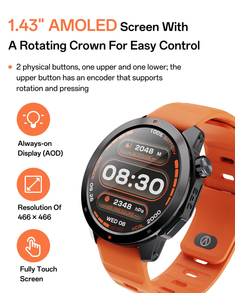 AOLON NaviR3 GPS Smart Watch for Men | 1.43" AMOLED, 30M Waterproof, Call Gray