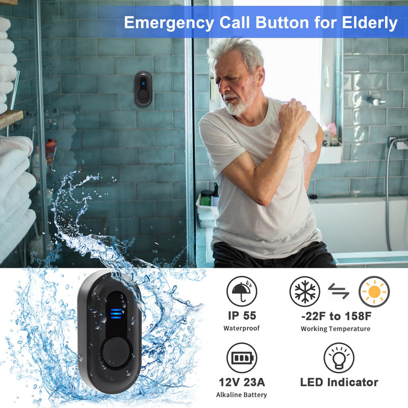 [AUSTRALIA] - Wireless Caregiver Pager Call Button Nurse Call System 500Ft Range with LED Number Display for Elderly/Patient/Disabled at Home/Hospital/Clinic(6 Waterproof Call Button & 1 Receiver) 6 call button + 1 receiver 