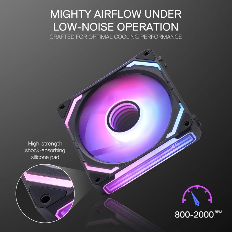 Redragon GCF012 Standard 120mm PC Case Fan, Daisy-Chain Connection, 5V 3Pin ARGB Lighting, 4 Pin PWM Case Fan, for Radiator/Computer Case Cooling, 120x120x25mm, 3 Pack, Black Standard Blade Fan