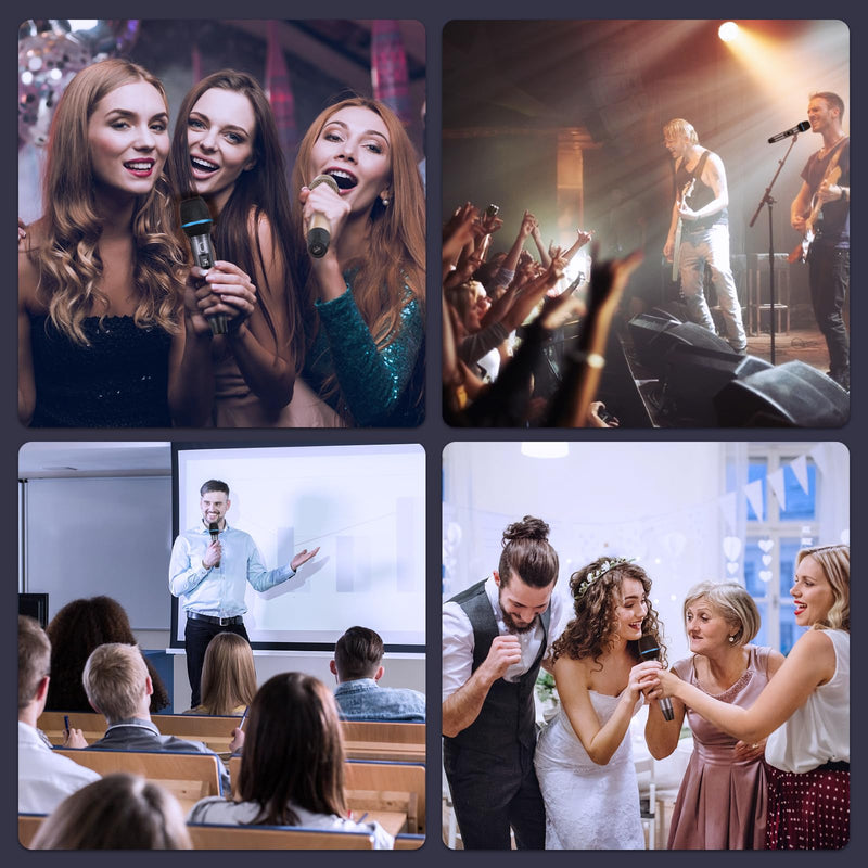 Wireless Microphones, Two UHF Microphones for Karaoke Singing, Rechargeable Dynamic Mic System with Receiver for Church, Party, Meeting, Speech, PA System, Plug and Play 20W