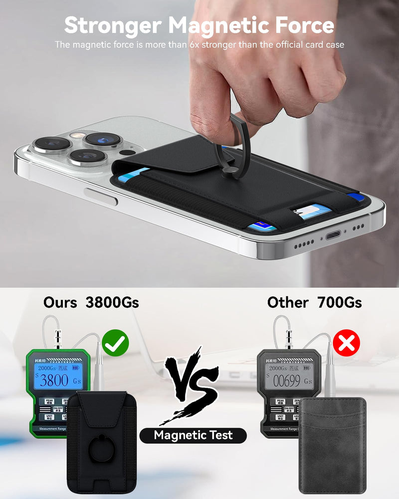 3-in-1 Magnetic Wallet with Phone Ring Stand, Compatible with Mag-Safe Wallet, Magnetic Privacy Flap, Phone Wallet with Phone Ring for iPhone 15/14/13/12 Series, 7 Cards Holder (Black) Black