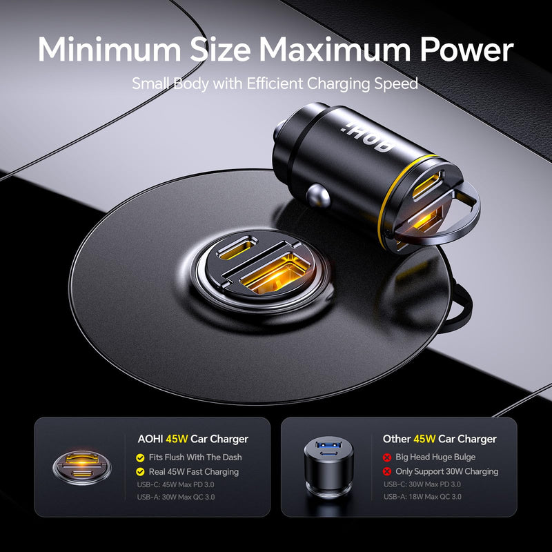 AOHI PD 45W&QC 30W 2 Port USB C Car Charger Lighter + AOHI 140W USB C to USB C Cable with Display