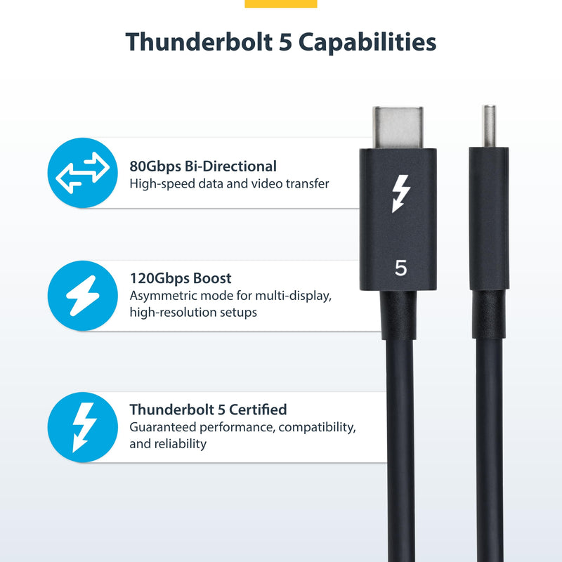 StarTech 3ft/1m Thunderbolt 5 Cable USB-C 80Gbps 240W PD 8K 60Hz | USB-C to USB-C, 120Gbps Boost, Thunderbolt Certified, Compatible with Thunderbolt 4, DP 2.1 Alt Mode