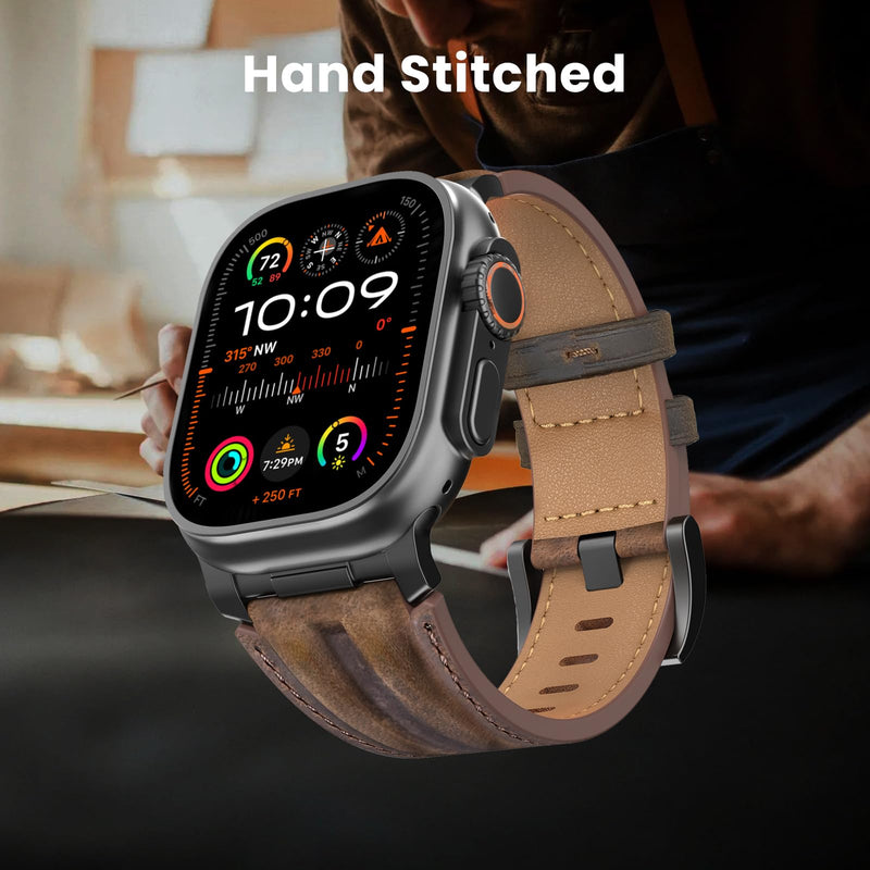 Top Grain Genuine Leather Compatible with Apple Watch Ultra Band 49mm 46mm 45mm 44mm 42mm