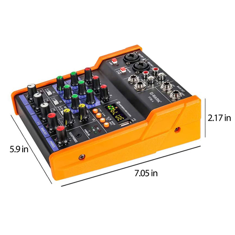 G-MARK Analog Mixer Audio 4 Channel DJ Audio Mixer Bluetooth Studio Karaoke For PC Live Performance KTV Home Stage Music Effects Sound Card Protable Mixing Console PTM-4