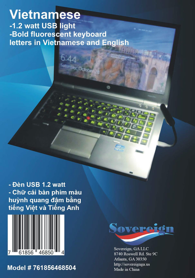 Vietnamese Keyboard Stickers with Fluorescent Inlays. Large Symbols Will Not Wear, Smudge or Fade. Vietnamese Conversion for All Laptop and Desktop Keyboards Also Free USB LED Light (White).