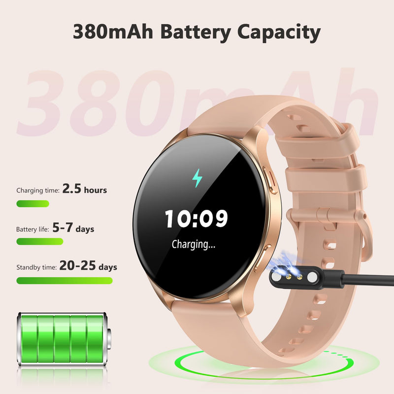 Blackview Smart Watch for Women(Make/Answer Calls), 1.43''AMOLED Touchscreen Fitness Tracker with 100+ Sports Modes, Heart Rate/SpO2/Sleep Monitor/2 Straps, Smartwatch for iPhone & Android W40-Gold Pink