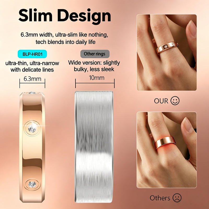 Yihou Smart Ring Ultra Narrow Diamond Slim Sleep Rings Heart Rate Monitor Health Ring Fitness Tracker Pedometer Step Counter Calories Waterproof Ladies Smart Rings for Women Men, No Subscription Fee Rose Gold #8