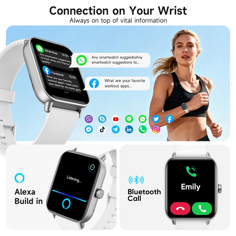 Smart Watches for Men,1.85" HD Display Compatible iPhone/Android (Answer/Make Calls),110+ Sport Modes Fitness Tracker with Heart Rate/Sleep/Sp02 Monitor,IP68 Waterproof (White, 1.85)