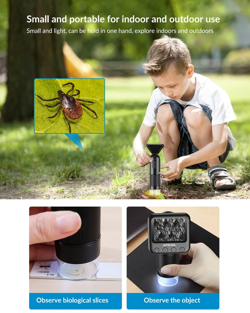 [AUSTRALIA] - 800X HD Handheld Digital Microscope for Adults, with 2" LCD Screen Pocket Microscope for Kids, USB Lab Handheld Digital Microscopes Equipment, with 32GB SD Card Black 