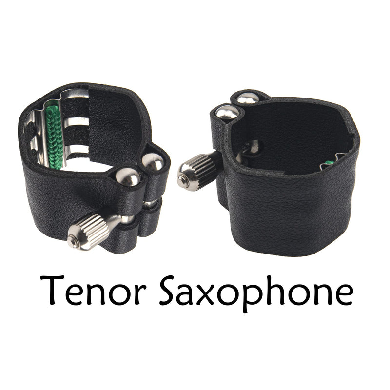 2Pcs Yootones Black Artificial Leather Saxophone Mouthpiece Sax Ligature Fastener Compatible with Saxophone Rubber Mouthpiece (Tenor saxophone) Tenor saxophone