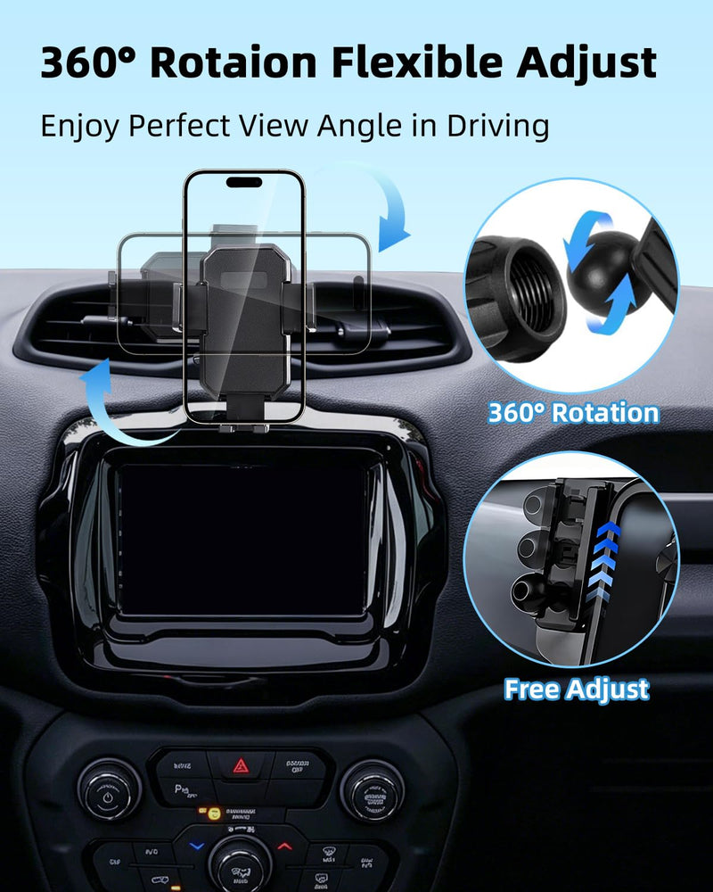 PZK Car Phone Mount for Jeep Renegade 2015-2023 2024 Accessories Air Vent | Auto Lock Clamping Car Phone Holder Hands Free 360° Rotation Cell Phone Automobile Cradles Fit All 4.0-7.0‘’ Phones Jeep Renegade 2014-2024 (Vent)