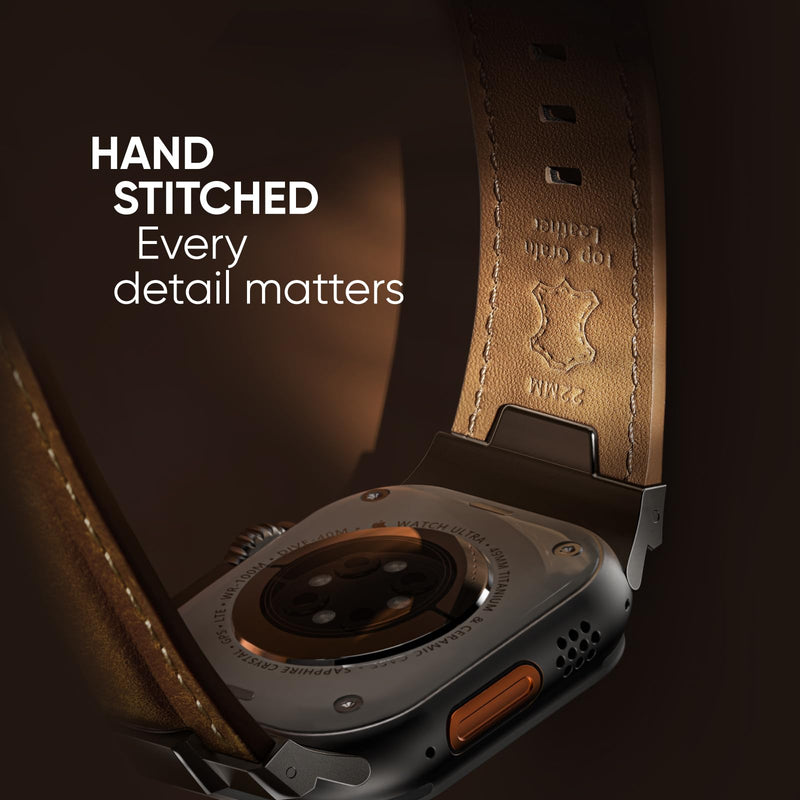Leather Band for Apple Watch Ultra 2/Apple Watch Ultra Bands 49mm 45mm 44mm and 2 Pack Waterproof Titanium Matel Frame Keep Original Touch Sensitive 9H Tempered Glass Protective Film for iWatch 49mm