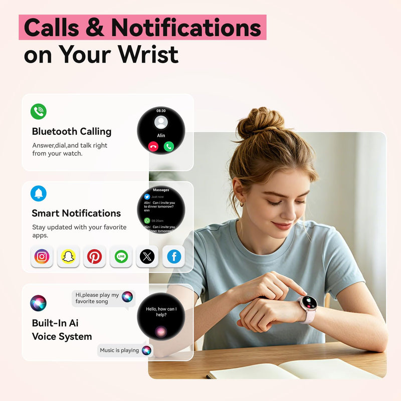 Smart Watch for Women Fitness Tracker: Waterproof Digital Womens Watches Make Answer Call Smartwatch for Android Phone iPhone Samsung Compatible Sleep SpO2 Heart Rate Monitor Running Step Pedometer Pink