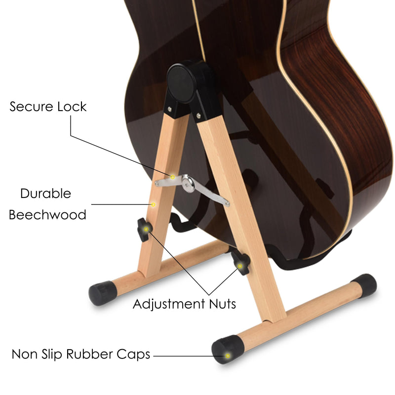 WOTLLA® Guitar Stand, Guitar Stands Floor with Sponges A Frame Folding Guitar Stand for Guitars Bass Cello Mandolin Banjo, Gifts for Guitar Players Beech Wood