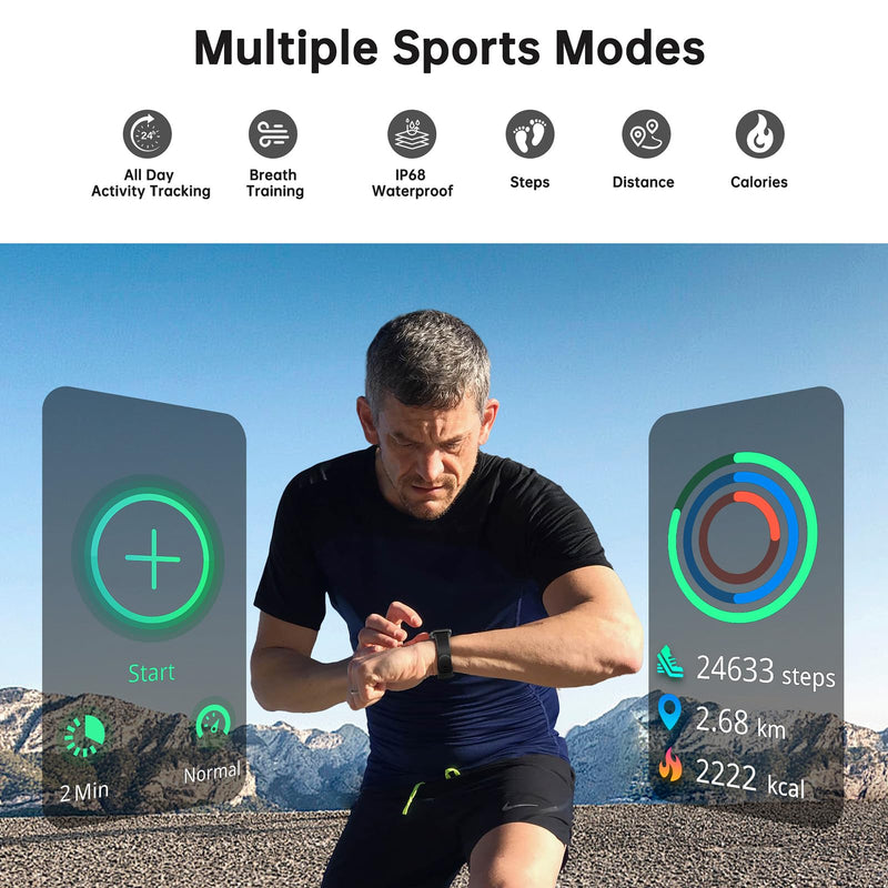 Health Fitness Tracker, Smart Watch with 24/7 Heart Rate and Blood Oxy-gen Monitor, Sleep Tracker with IP68 Waterproof, Activity Tracker Pedometer Step Counter for Women Men